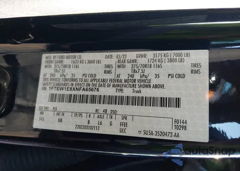 2022 Ford F-150 Tremor from USA, damaged, VIN 1FTEW1E8XNFA65676